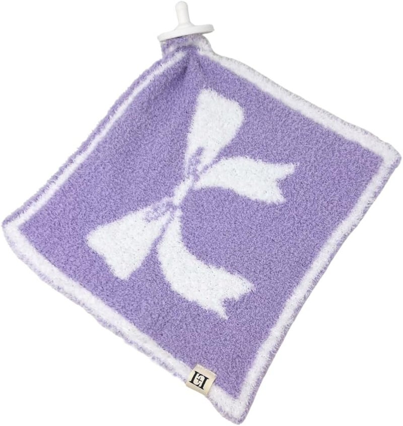 Leaps + Legends L+L USA Bow Baby Lovey Pacifier/Teether Holder 10"x10" - DreamSoft Plush Fluffy Cuddly Soothie Reversible Mini Comfort Blanket - Cute Girly Newborn Gift Essential for Babies Girls (Lavender/White) - Image 1